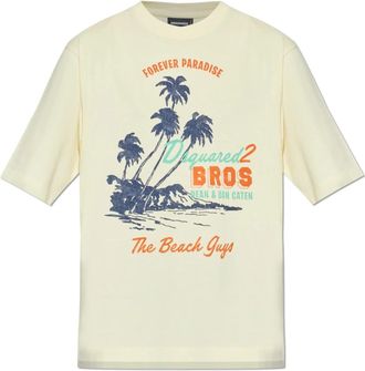 Dsquared2 T-shirt met print - Heren - T-shirts - Geel - 2XL - Katoen - Tops