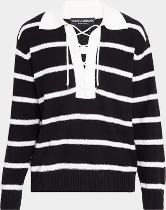Dolce & Gabbana Men & apos;s Lace-Up Johnny Collar Polo Sweater