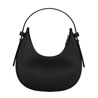 Generic Women Faux Leather Retro Handbag Solid Color Crescent Shoulder Bag Daily (Black)