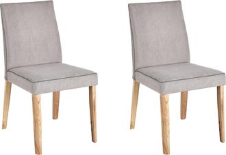 Beliani Conjunto De 2 Sillas De Poli&eacute;ster Gris Claro Madera Clara Sin Reposabrazos Phola