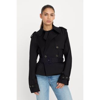 Good American Womens Cropped Trench Jacket | Black, Size Medium | Good American by Khlo&Egrave; Kardashian