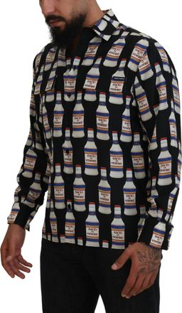Dolce & Gabbana Black Silk Printed Collared Men Casual Shirt