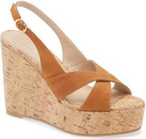 Stuart Weitzman Dayna Slingback Platform Wedge Sandal in Hazel Suede at Nordstrom Rack, Size 10.5