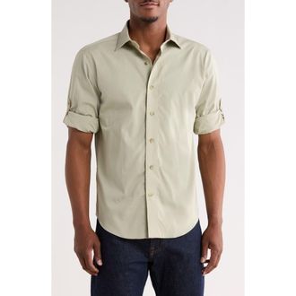 Lorenzo Uomo Trim Fit Cotton Dress Shirt in Olive at Nordstrom Rack, Size 16.5 - 32