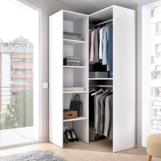 Dmora Armario Bernina, Estructura Para Vestidor De Esquina, Perchero De Esquina Abierto, 79x88h186 Cm, Blanco - Dmora