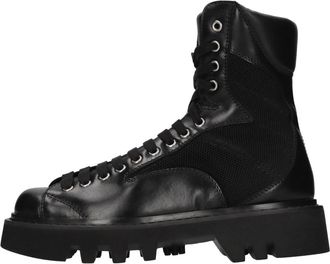 MUGLER Leren en stoffen gevechtslaarzen - Dames - Veterlaarzen - Zwart - 37 EU - Leer - Schoenen
