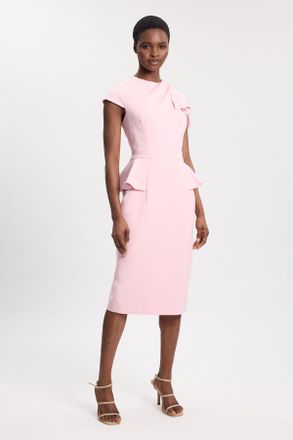 Karen Millen Womens Petite Structured Ruched Detail Midi Dress - Light Pink Viscose - Size 4 UK