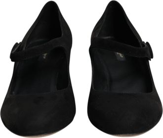 Dolce & Gabbana Black Suede Leather Block Heels Pumps Womens Shoes (Pre-Owned)
