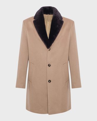 Gorski Men & apos;s Loro Piana Cashmere Short Coat with Detachable Lamb Shearling Collar