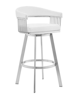 Armen Living Chelsea 26 White Faux Leather And Brushed Stainless Steel Swivel Bar Stool
