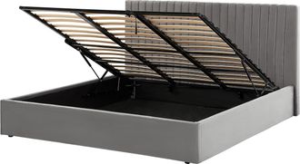 Beliani Cama Con Almacenaje De Terciopelo Gris 180 X 200 Cm Cabecero Capiton&eacute; Vion