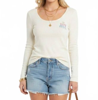 Juicy Couture Waffle Weave Long Sleeve Logo Tee In Pebble