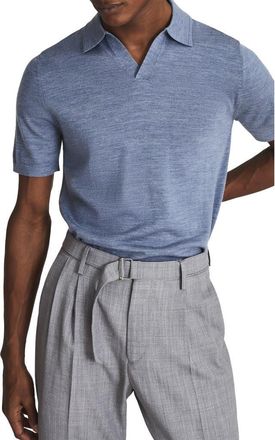 Reiss Duchie Johnny Collar Short Sleeve Wool Polo Sweater in Frost Blue at Nordstrom, Size Xx-Large