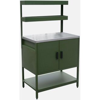 Sweeek Cocina Exterior De Acero Con 2 Estanter&iacute;as Colgantes Y 2 Puertas L80cm