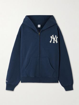 Sporty & Rich + New York Yankees Felpa In Jersey Di Cotone Con Cappuccio E Zip Serif - Blu