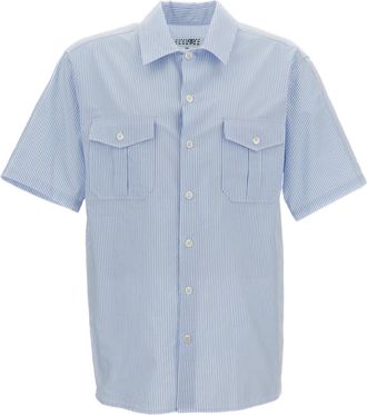 Maison Margiela Light Blue Striped Cotton Short-Sleeve Shirt