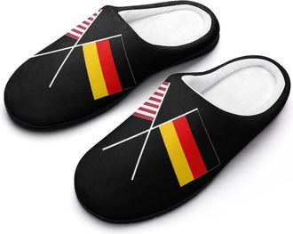 Generic USA Germany Crossed Flags Mens House Slippers Memory Foam Washable Cotton Slip on Home Shoes