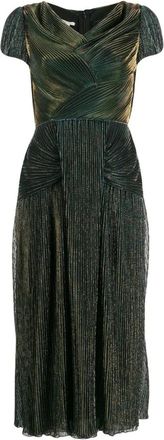 Marco De Vincenzo Pliss&eacute;e wikkeljurk - Dames - Feestkleedjes - Groen - XS - Nylon - Kleedjes