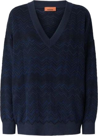 Missoni Zigzag trui van viscose en wol met V-hals - Dames - V-hals truien - Blauw - XS - Wol - Truien & Vesten