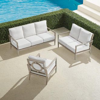 Frontgate Winhill 3-pc. Sofa Set in Weathered Teak - Restored Chalk with Logic Bone Piping, Restored Chalk with Logic Bone Piping - Frontgate