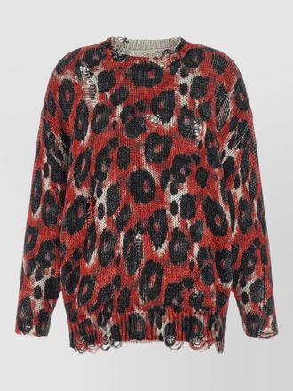 R13 crew neck distressed knit long sleeve sweater