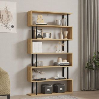 Dmora Librer&iacute;a Stio, Biblioteca 5 Estantes, Instalaci&oacute;n Libre, Color Roble, 90x22x163h Cm Marr&oacute;n Roble