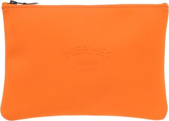 Herm&egrave;s Black Orange Nylon Polyamide Pouch (Pre-Owned)