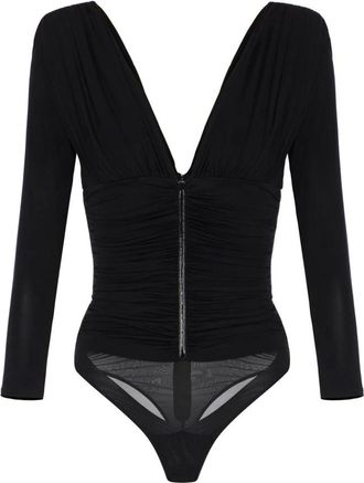 Elisabetta Franchi Body in jersey cr&ecirc;pe leggero con drappeggio - - Tops - Donna - Nero - S