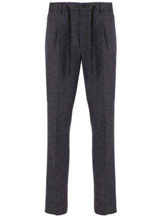 Tagliatore Dark Gray Stretch Wool Belted Pants