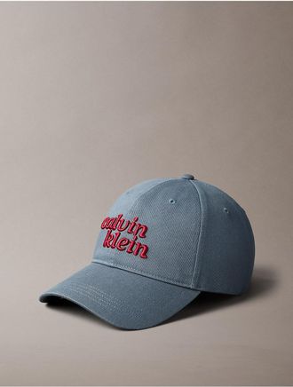 Calvin Klein Mens 1989 Logo Graphic Baseball Cap - Open Blue