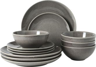 Gibson Home Castle Peak 12-Piece Reactive Glaze Stoneware Dinnerware Set in Grey at Nordstrom