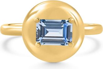 Pompeii3 Candy Button 14k Yellow Gold Emerald Cut Aquamarine Ring