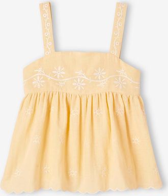 Vertbaudet Bestickte M&auml;dchen Bluse pastellgelb