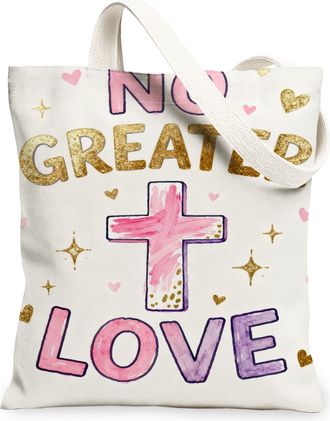 Generic Inspirational Canvas Tote Bags, Heart Pattern Reusable Grocery Bags, Spring Modern Chic Washable Shoulder Strap Canvas for, White, 13x15 Inch