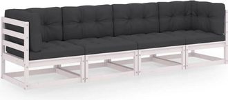 vidaXL Sofá de jardín 4 plazas con cojines madera maciza de pino vidaXL