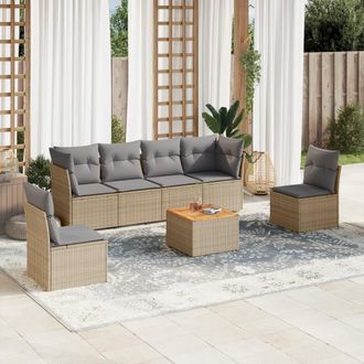 vidaXL Vidaxl - Juego De Sof&aacute;s Jard&iacute;n Con Cojines Beige Mezcla 7 Pzas Rat&aacute;n Pe
