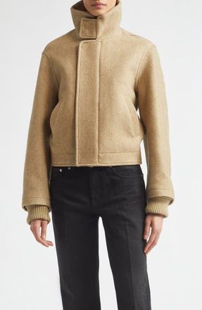 Victoria Beckham Bomber Jacket in Camel Melange at Nordstrom, Size 10
