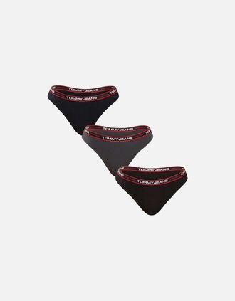 Tommy Hilfiger Womens 3-Pack Tommy Jeans Waistband Thongs, Black/Navy/Charcoal - Black/Black/Black - Size: 10