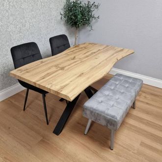 Kosy Koala Dining Set with Velvet Chairs & Iron-Legged Wooden Benches in Black