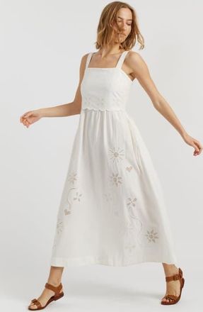 Chinti and Parker Sienna Linen-Blend Broderie Summer Dress in Cream at Nordstrom, Size 10