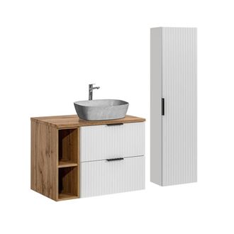 Petits Meubles Set mueble lavabo 2 nichos y columna estratificado Blanco