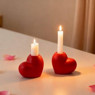 OEM Dos Candelabros De Cer&aacute;mica Rojos Con Forma De Coraz&oacute;n, Art&iacute;culos Decorativos Artesanales, Candelabros Para El D&iacute;a De San Valent&iacute;n, 8 X 7 Cm