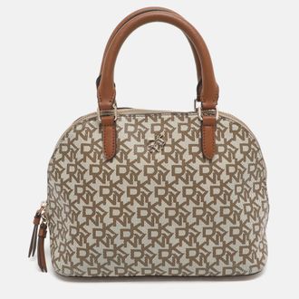 DKNY Dkny Beige/brown Signature Coated Canvas And Leather Dome Satchel