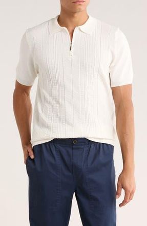 T.R. Premium Cable Knit Short Sleeve Half Zip Sweater in White at Nordstrom Rack, Size X-Large