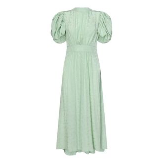 Rotate Groene Bloemen Jacquard Midi Jurk - Dames - Casual kleedjes - Groen - S - Kleedjes