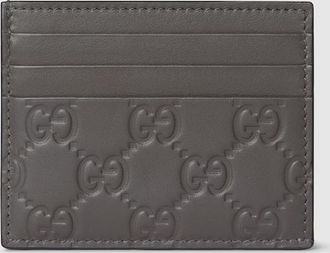 Gucci GG Emblem Card Case, Grey, Leather