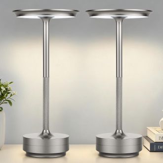 No Brand L&aacute;mpara De Escritorio Inal&aacute;mbrica Recargable De 2 Piezas - Led, Con Atenuaci&oacute;n T&aacute;ctil, L&aacute;mpara Port&aacute;til De Metal Para Exteriores - Plateada