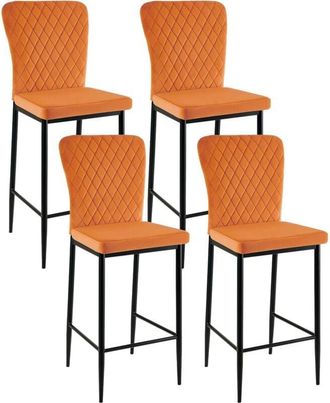 Ainpecca Bar Stools Set 4 Orange Velvet Breakfast Bar Chairs High Counter Kitchen Island Black Metal Legs Footrest Base Dining Room Home(Orange,4) - Ainpecca