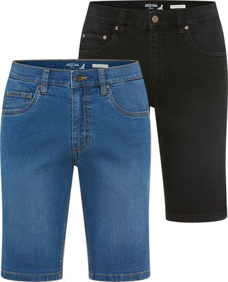 Arizona Jeansshorts ARIZONA, Herren, Gr. 30, N-Gr, blau used, schwarz, Denim/Jeans, Obermaterial: 82% Baumwolle, 17% Polyester, 1% Elasthan, unifarben, regula