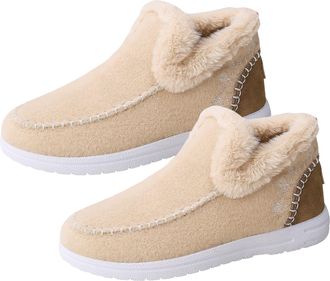 Generic Winter Snow Boots for Women, Non Slip Warm Trendy Slip On Ankle Booties, Cozy Fleece Lined Suede Slipper Boots for Outdoor Walking (white-4.5UK)